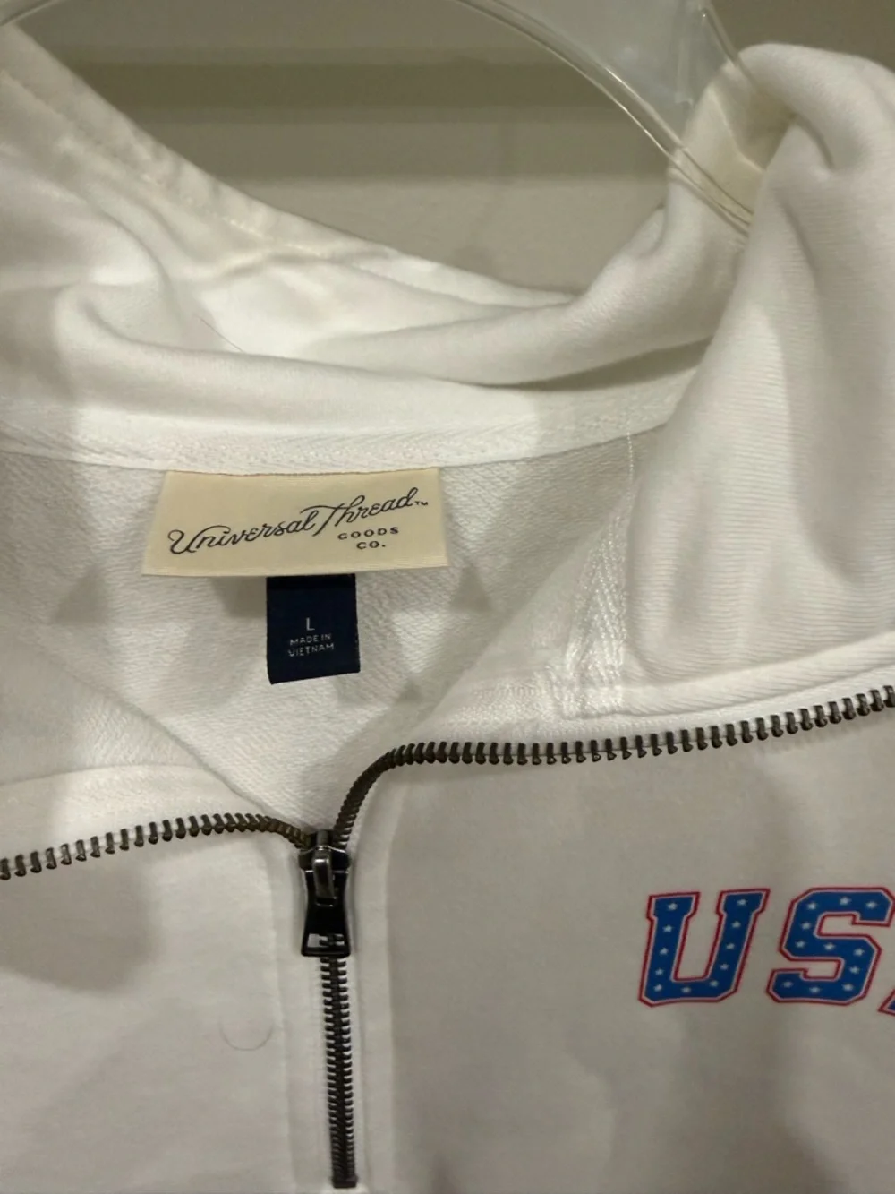 Universal Thread White Half-Zip Pullover with USA Lettering - Picture 2 of 3